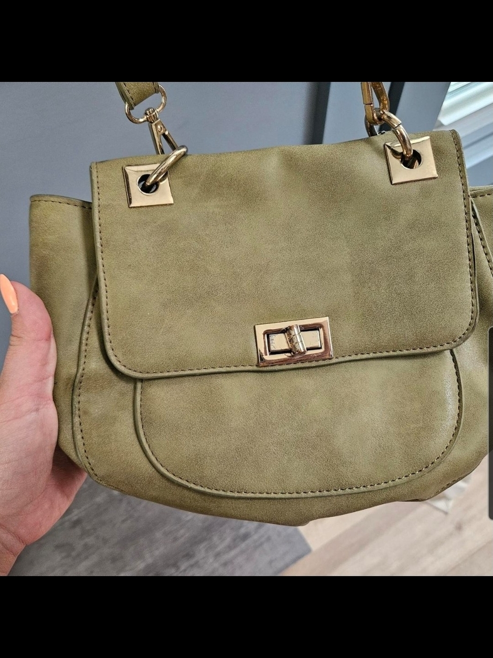 Olive Green Crossbody Bag with Gold Hardware